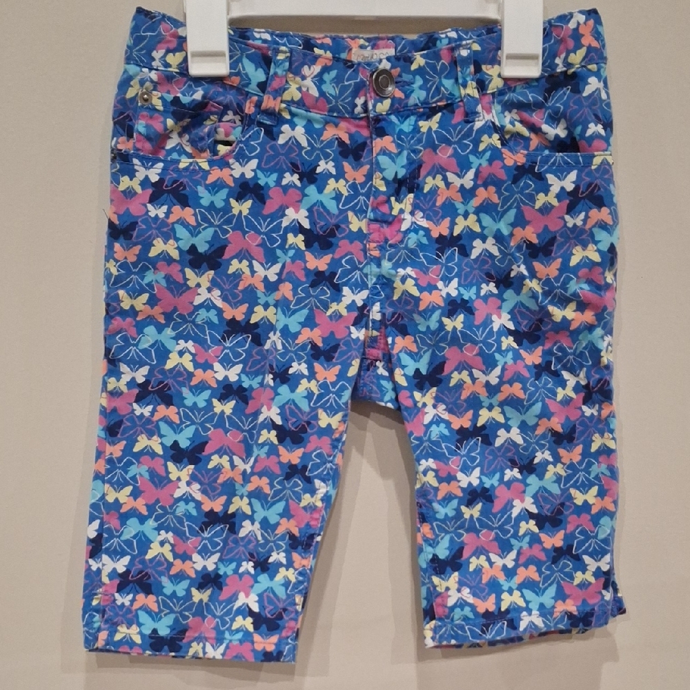 Girls Children's Place Blue and Pink Capri Jean Shorts with Butterfly Print